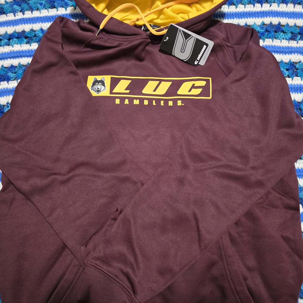 *Make An Offer* LUC Men's Burgundy and Gold Hoodie